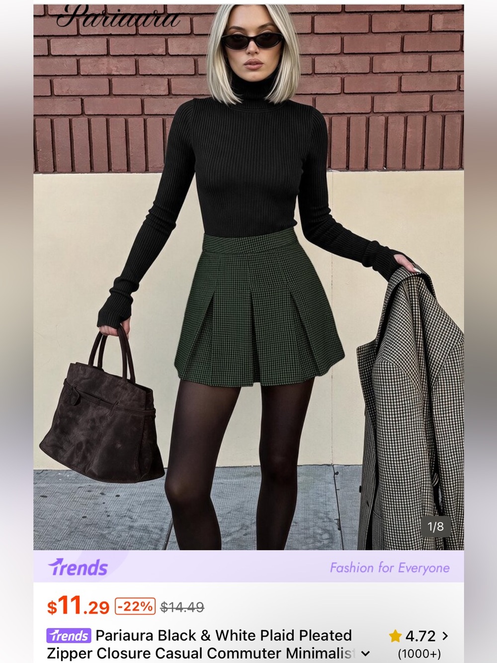 Green Plaid Pleated Mini Skirt